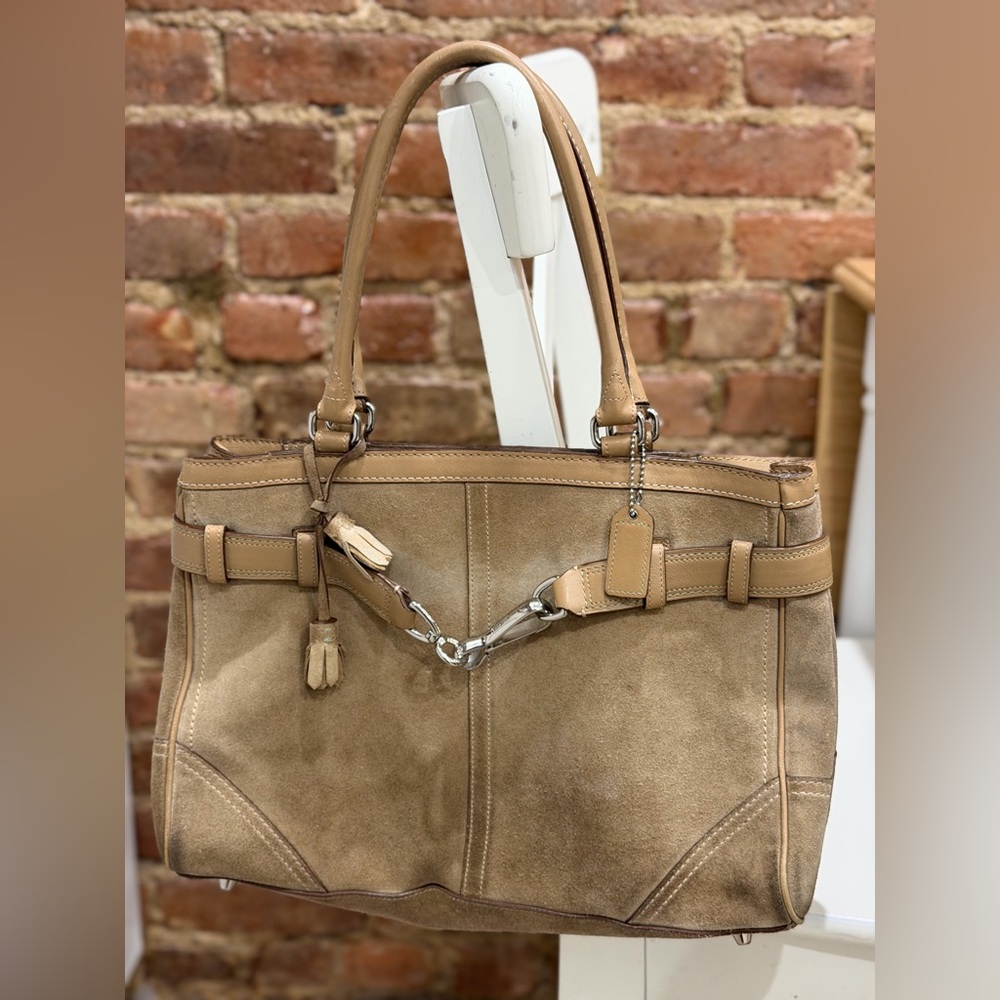 Y2k Coach Suede Shoulder Tote Bag in Tan